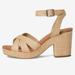 TOMS Majorca Strappy Platform Sandals — Almond Raffia — Size 8